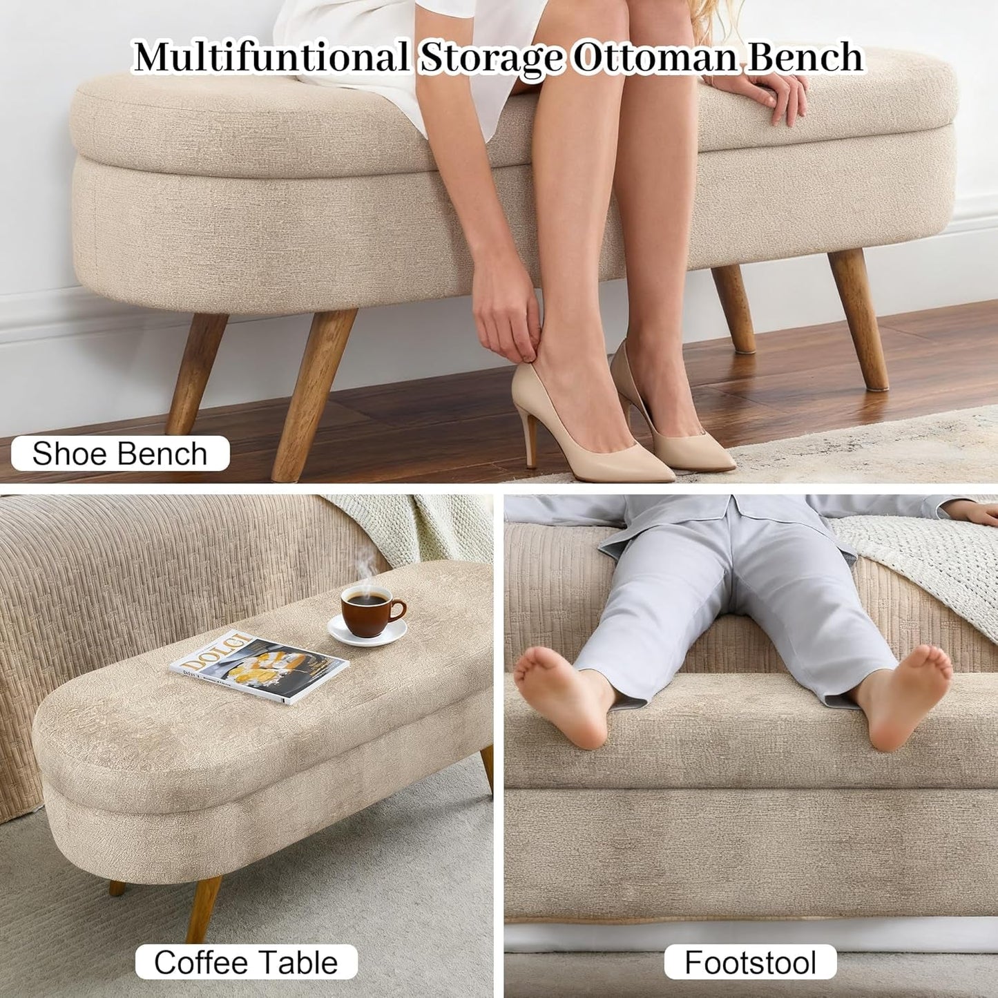 Upholstered Storage Ottoman Bench